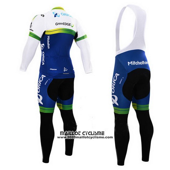 2015 Maillot Ciclismo Orica GreenEDGE Bleu et Blanc Manches Longues et Cuissard